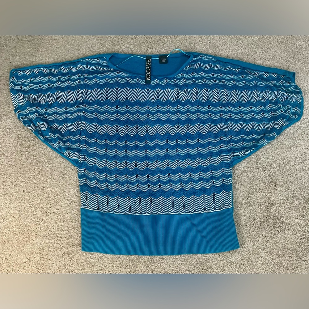 Payton Zig-Zag Patterned Batwing Mid Sleeve Shirt, Women’s Blue Size L Top